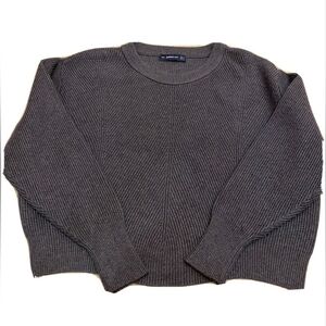 Zara Womens Dark Gray Ribbed Crewneck Sweater